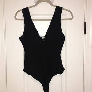 Black Deep V Thong Body Suit